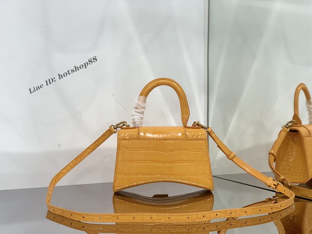 Balenciaga專櫃爆款xs橙色鱷魚紋手提女包 巴黎世家經典Hourglass沙漏包 fyj1040